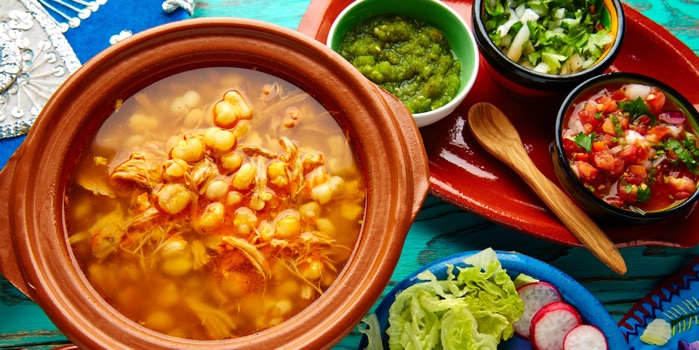 Mexican cuisine, corn, soup, condiment